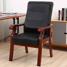 会议椅子固定扶手皮艺麻将椅实木电脑椅木质家用书房pu现代简约