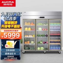 澳柯玛（AUCMA） VF-1300DG 四六门厨房冰箱冷柜 立式全冷冻商用不锈钢冷冻柜保鲜柜 食堂