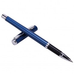 得力S82-01中性笔0.5mm子弹头(金属蓝)签字笔